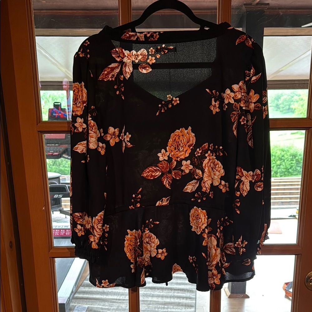 Maurices Black Peplum Tie Front Blouse - Picture 7 of 7